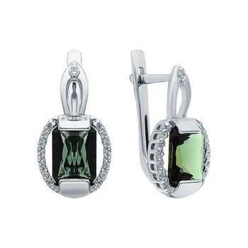

Silver earrings with cubic zirconia and tourmaline imitation sunlight sample 925