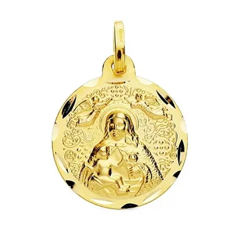 

Medal 18k gold Virgin Tape 18mm fence carved [AB3789]