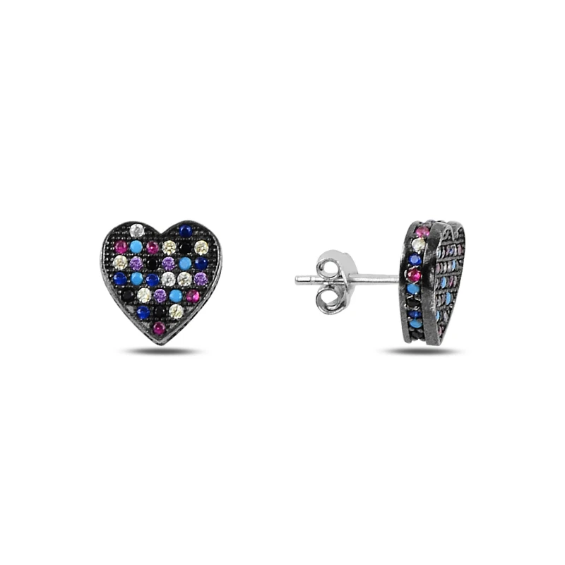 

Silver 925 Sterling Mixed Color Zircon Stone 3D Heart Earrings
