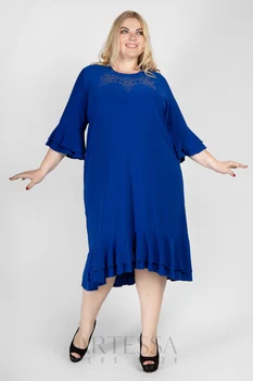 

Dress artessa plus size, cut pipe, three quarter sleeve, midi length.