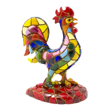 

Figura Gallo Mosaico Multicolor resina 14 Cm.