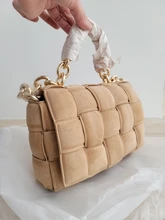 Bolso de hombro de ante esmerilado con cadena de Metal grueso para mujer, bandolera cuadrada tejida suave, bolso elegante de alta calidad