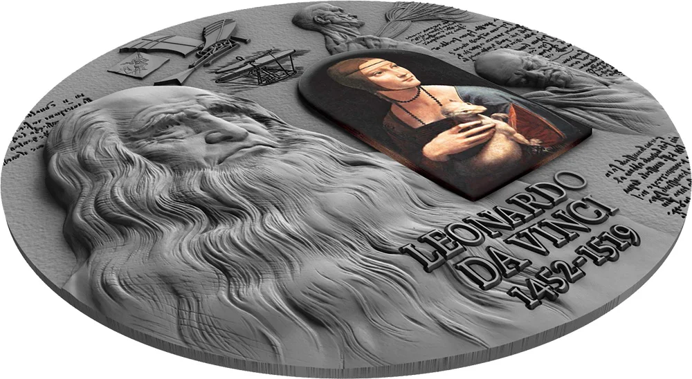 LEONARDO VINCI 500-летие 2 унции Серебряная монета 2000 франков Камерун