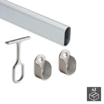 

Kit of 2 tubes 30x15mm aluminum long 1400mm & holders Emuca for wardrobe