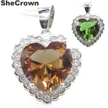 

29x21mm Romantic Heart Shape Color Changing Spinel White CZ Gift For Sister SheCrown Silver Pendant