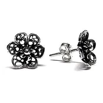

925 sterling silver earrings m filigree flower oxidized [AB2607]