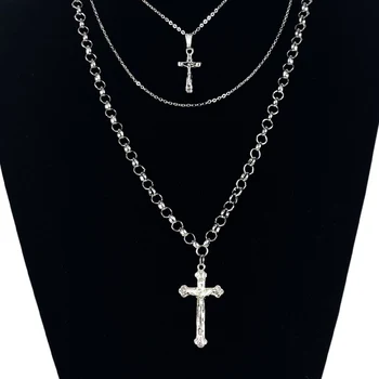 

Surge Women Necklace Set Silver 2020 Fashion "Jesus On Me" Three Layered Customizable Chain Necklace