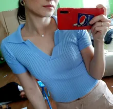 Polo Shirts Tees Short-Sleeve Mujer Camisetas Cropped Slim-Fit ITOOLIN Female Sexy Summer Vintage