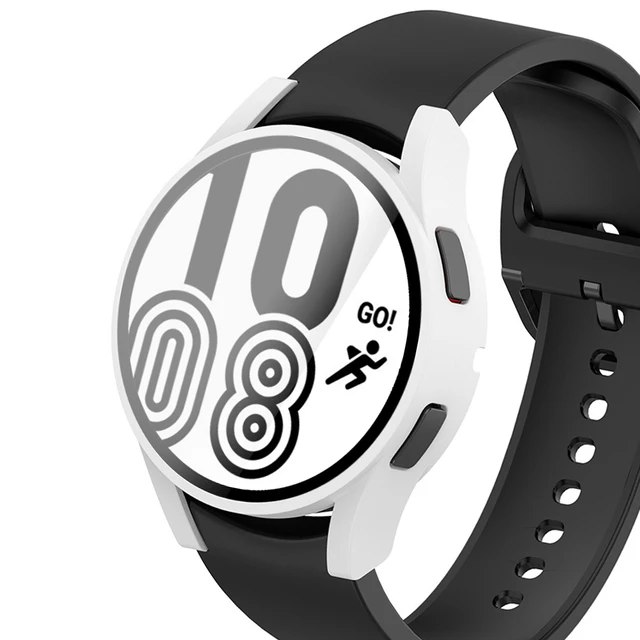 Case for Samsung Galaxy Watch 4 44mm 40mm Full Coverage Bumper Case with Tempered Glass Protective Cover Screen Protector White