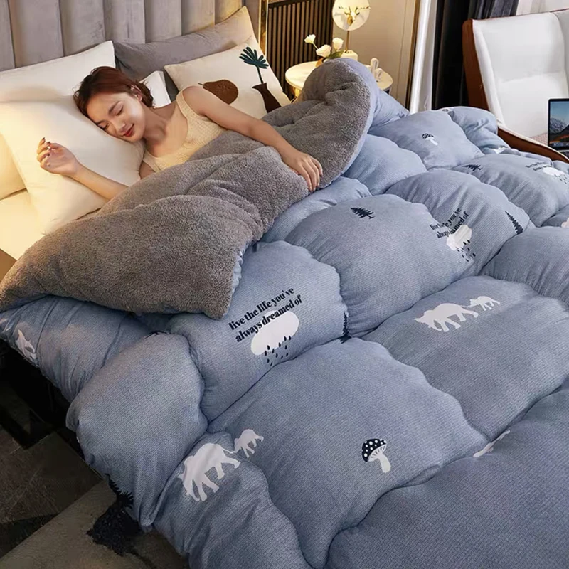 Twin Queen King Size Thicken Warm Patchwork Quilt Duvet home Luxury Printed Lamb wool Autumn Winter Blanket Bedding Comforter bed comforter wool cotton blanket