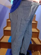 Harem Trousers Pantalon Striped-Pants ZANZEA Cotton Linen Baggy Streetwear Plus-Size