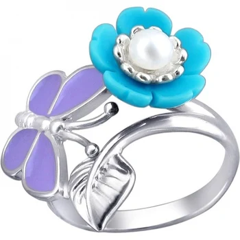 

Esthete ring with turquoise, pearls and enamel from silver