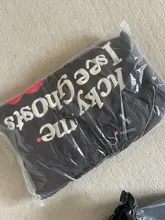 Kanye West sudaderas con capucha de los hombres letra de grafiti de la suerte me ver fantasmas sudadera vellón Harajuku Street HipHop Jersey hueso con capucha