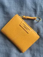 Cartera de piel sintética suave para mujer, cartera amarilla de marca, monedero Mini con broche, tarjetero, billetera corta, Bolso pequeño Delgado, llavero con cremallera