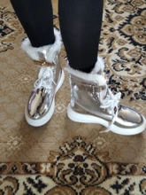 Ankle-Boots Sneakers Warm-Shoes High-Top Women Winter Short Black/sliver LEOSOXS No 