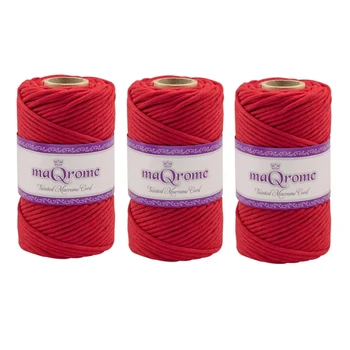 

MaQrome Macrame Cord Single Twisted Yarn 3 mm 3 Pieces Red