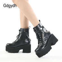 

Gdgydh Platform Boots Ladies Punk Gothic For Women's Combat Boots Black Metal Chain Knight Booties Spring Autumn Cosplay Street