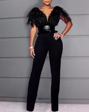 2020 Women Fashion Elegant V Neck Short Sleeve Sexy Backless Mesh Female Jumpsuits Glitter Mesh Plunge Tight Waist Jumpsuit 2020 Women Fashion Elegant V Neck Short Sleeve Sexy Backless Mesh Female Jumpsuits Glitter Mesh Plunge Tight Waist Jumpsuit