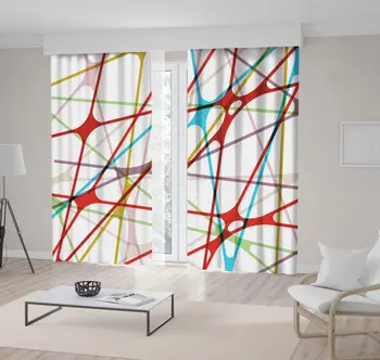 

Curtain Colorful Lines Futuristic Contemporary Home Decoration Artwork Printed Green Red Yellow