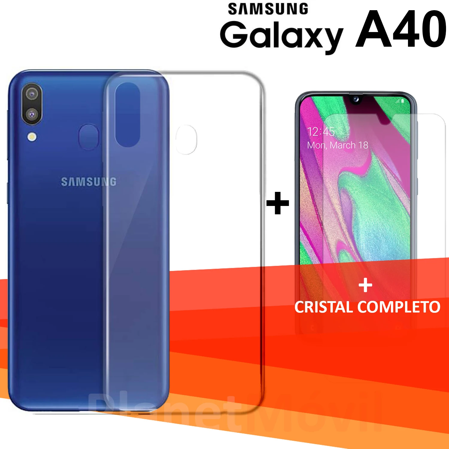 Pack de proteccion compatible con SAMSUNG GALAXY A40 Funda transparente + Protector cristal templado vidrio de pantalla