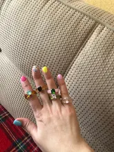 HUANZHI-Conjunto de anillos redondos de resina acrílica para mujer, colorido, Diamante de imitación cuadrado geométrico, regalo de viaje, 2021