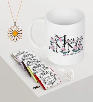 

Personalized Angel Mother Mug Chocolate Daisy Necklace Seti-2