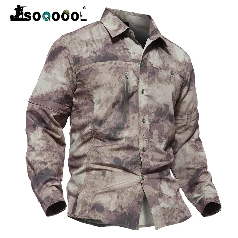 

Soqoool Removable Military Camouflage Shirt Men Spring Summer Detachable Sleeve Tactical Shirts Paintball Army Combat Shirts