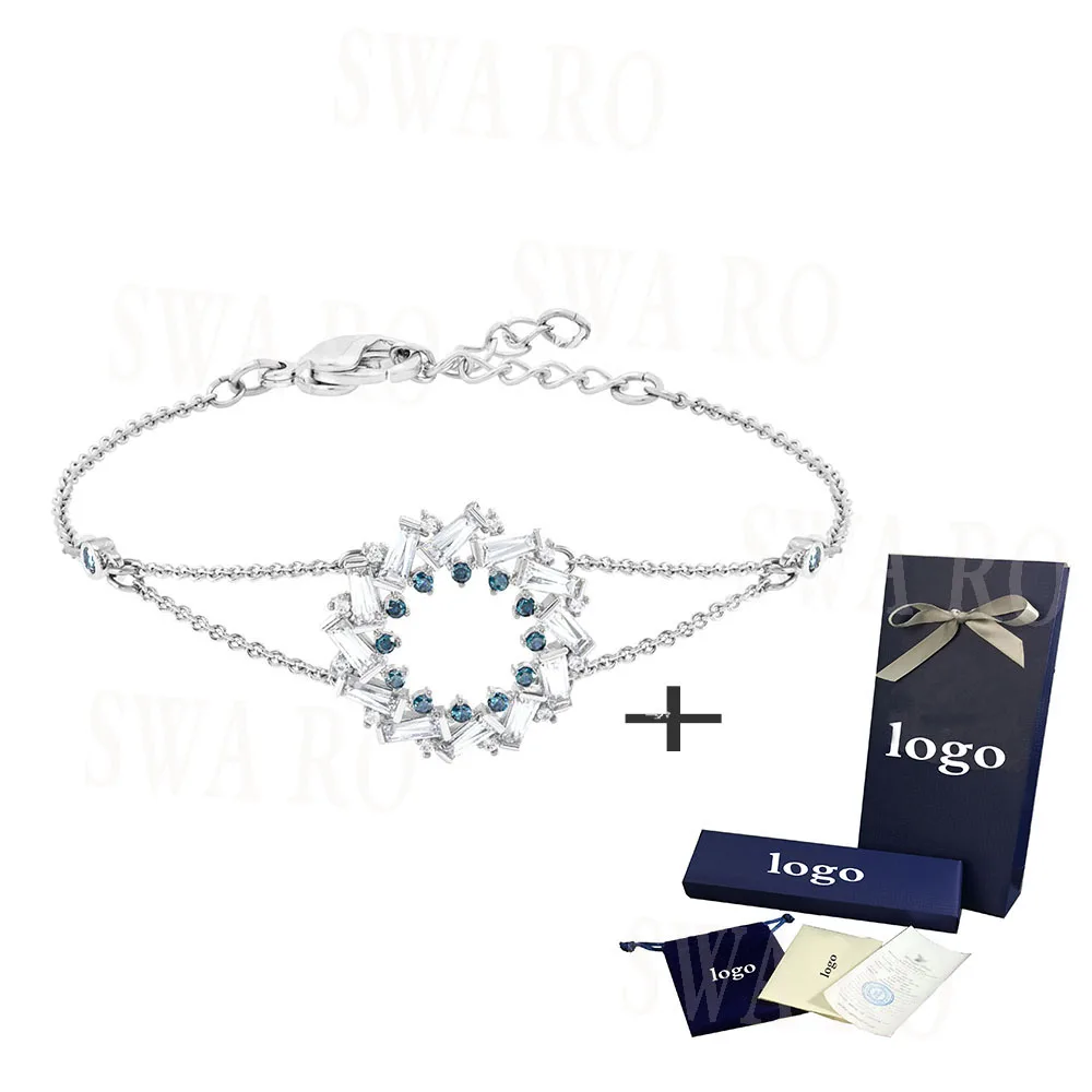 S925 классический элегантный темперамент Naeli белый синий радуга и прямоугольный кристалл женский браслет Пара романтический подарок