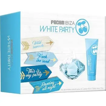 

Gift Set for women Pacha Ibiza White Party Eau de Toilette 80Ml-body lotion 75ml. Fresh Fragrance Diamond jar