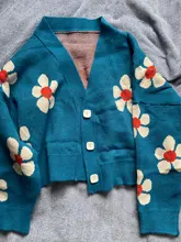 Neploe-Suéter de cuello de pico suelto para mujeres, jersey estilo Preppy de punto con flores, cárdigans, elegante, grueso, con impreso, corto, abrigo informal, 46565