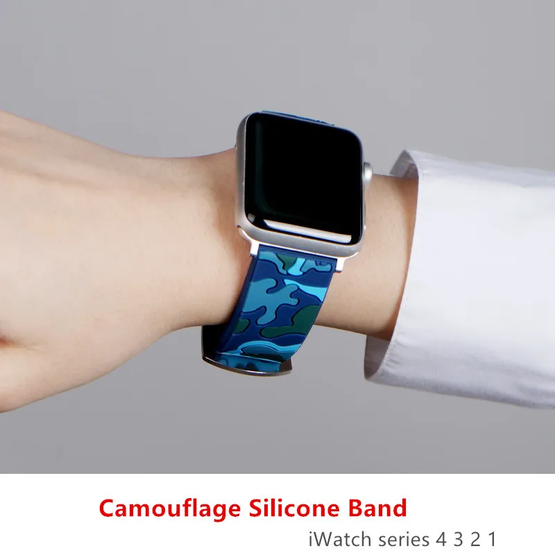 Камуфляжный ремешок для Apple watch 44 мм 40 мм iWatch 42 мм 38 мм силиконовый спортивный браслет ремешок для Apple watch 4 3 2 1