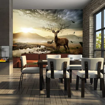 

Wall mural-deer and Creek Mountain