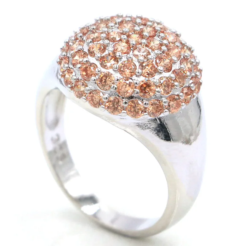 

16x16mm SheCrown New Arrival Round Created Honey Citrine Engagement Ladies Silver Ring