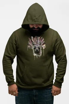 

Angemiel Wear Feathers Blue-Eyed Raccoon Green Men 'S Hooded Sweatshirt