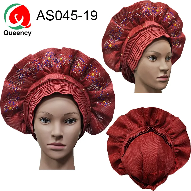 AS045-19 AS045-DHL Auto Gele Headtie, красивый дизайн, Нигерия, уже ручной работы, камни с бусинами для свадьбы и вечеринки - Цвет: AS045-19