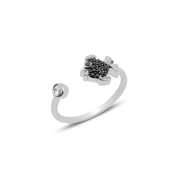 

Silver 925 Sterling Black Zircon Stone Adjustable Tall Fish Ring