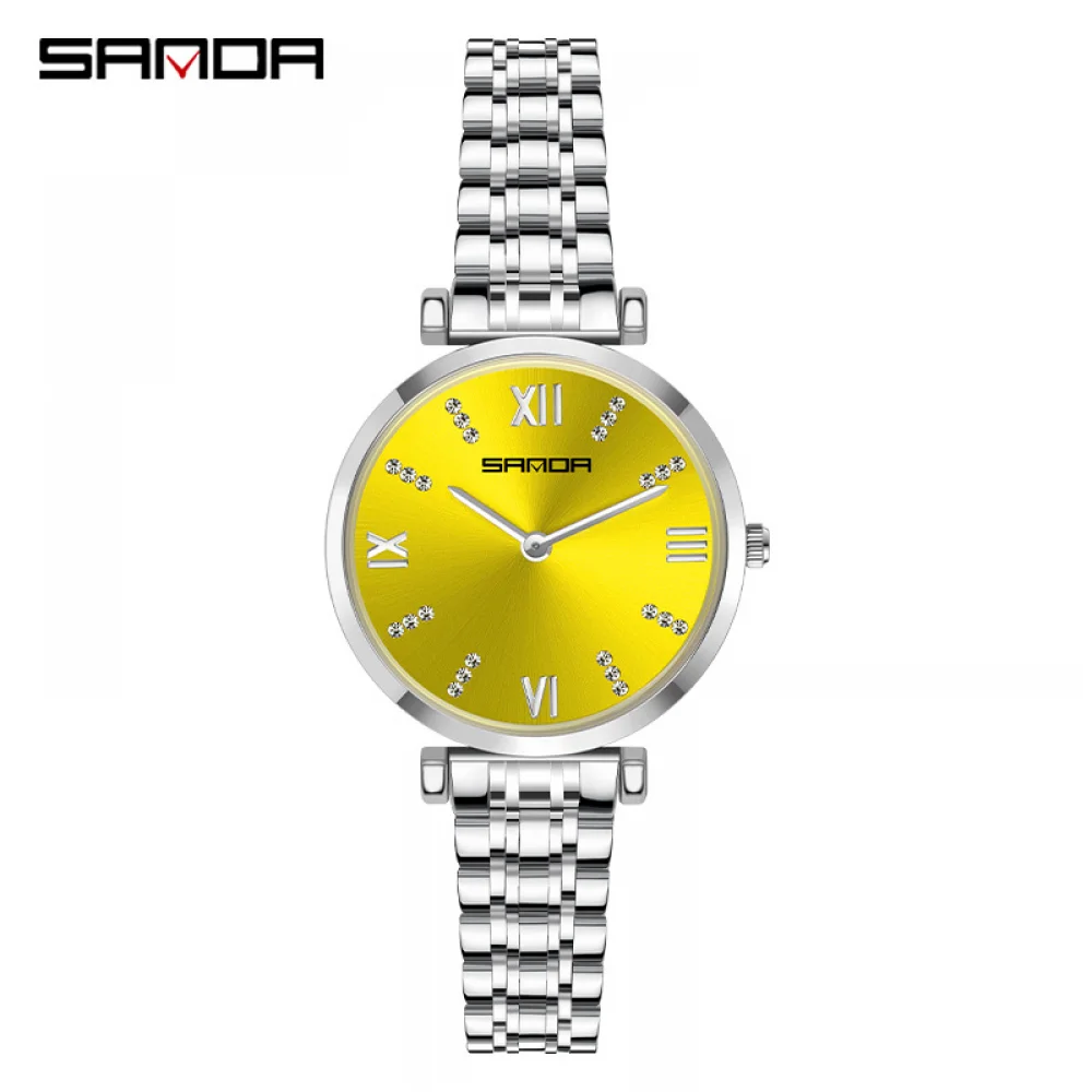

SANDA Women's Watches Round Dial 30M Waterproof Gradient Mapping Multi-Color Dial Diamond Bar Nail Scale Ladies Quartz Watch