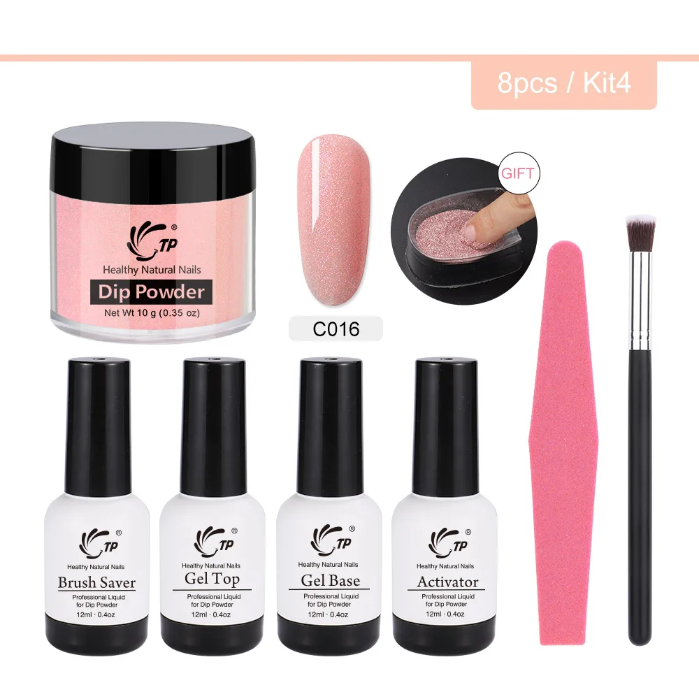 Kit 4 TP 8 шт./компл. 10g гвоздь перламутровый порошок+ 4 Бутылка Объем тюбика 12 мл Активатор Топ базовый гель+ французский пыли кисточки для подноса файл статер комплект - Цвет: Kit 4