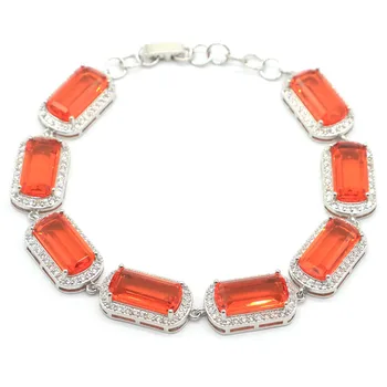 

20x12mm Ravishing 26g Created Orange Spessartine Garnet White CZ Gift For Woman's Making Silver Bracelet 8.5inch