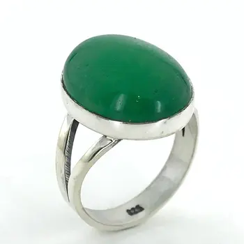 

Natural Green Agate Stone Authentic Simple Polite Silver Ring