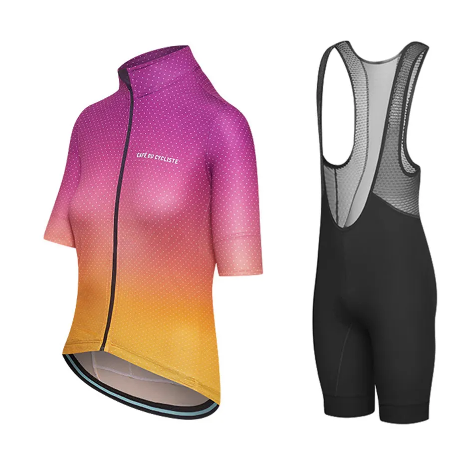 

CAFE DU CYCLISTE Women's Cycling Short Sleeve Set Bib Shorts Breathable Quick-drying Roupa Ciclismo Maillot Superlight Jersey