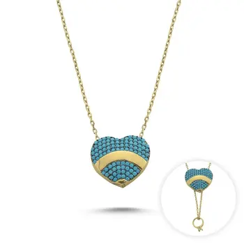 

Angemiel 925 Silver Zircon Stone Inside Engagement Secret Heart Necklace-Gold Plated