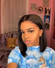 Bob corto peluca recta T malla con división 100% pelucas de cabello humano para las mujeres negras Natural peluca brasileña Remy Pre cierre desplumado pelo