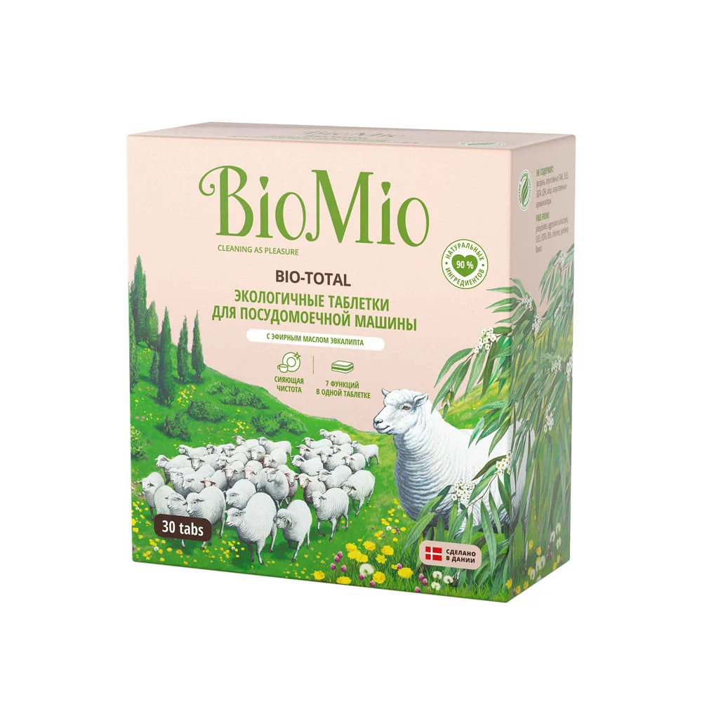 BIO-TOTAL Экологичные таблетки для посудомоечной машины с эфирным маслом ЭВКАЛИПТА(30 шт