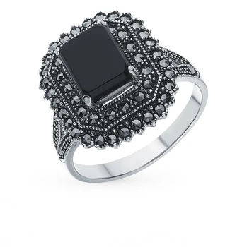 

Silver ring with marcasites and Onyx sunlight sample 925 test