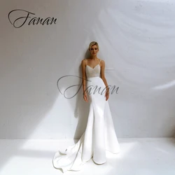 Simple V-Neck Mermaid Wedding Dresses Backless Beading Sleeve Spaghetti Straps Bridal Gwon robe de mariée vestido de novia