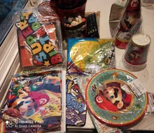 Vajilla desechable de Super Mario Bros Fiesta Temática, suministros de fiesta de cumpleaños, suministros de decoración, papel, servilletas, platos y vasos