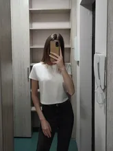 Green Crop Top T-Shirt Female Solid Cotton O-Neck Short Sleeve T-shirts for Women High