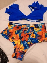 Conjunto de Bikini con volantes de cintura alta para mujer, bañador Sexy con volantes, traje de baño de dos piezas, ropa de playa Floral con cuello en V, 2020