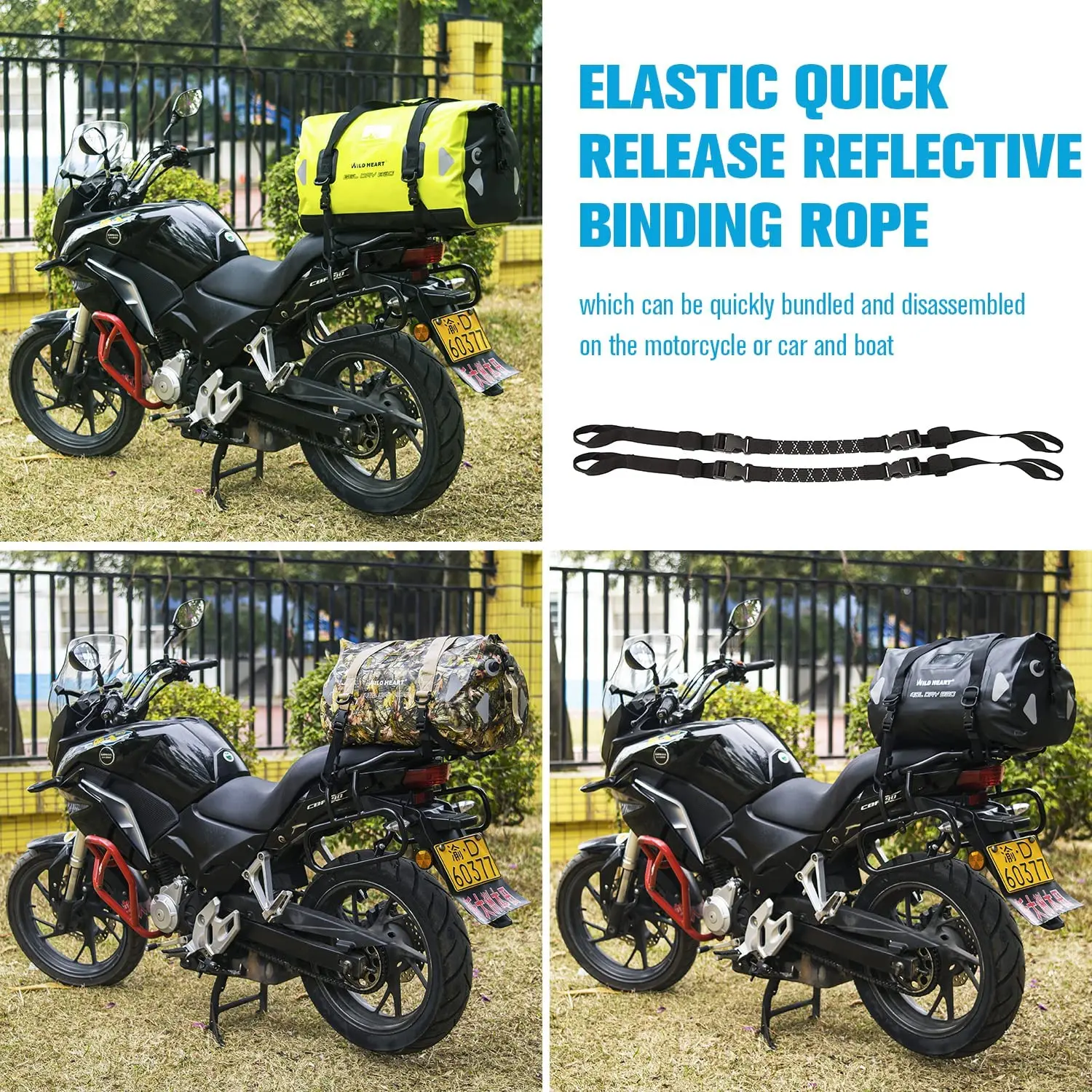 WILD HEART 40L 66L 100L Waterproof Duffle Bag Motorcycle Bag Motorcycle Tail Bag Reflective  Motorcycle Seat Bag 6